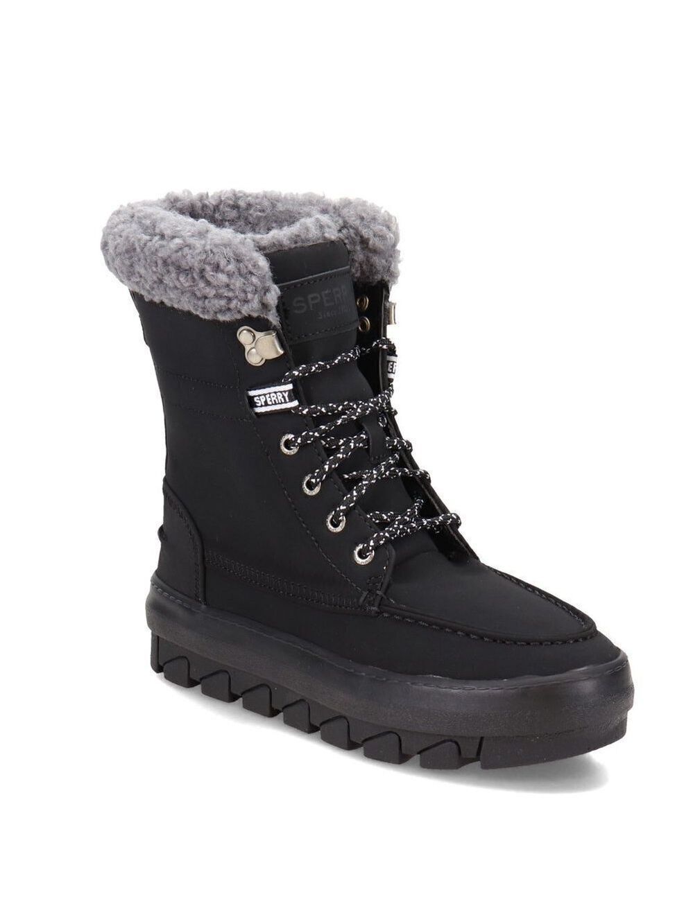 SPERRY Women's Black Lace Up "Juneau" Boots Sz 6.5 New Insole Missing Waterproof